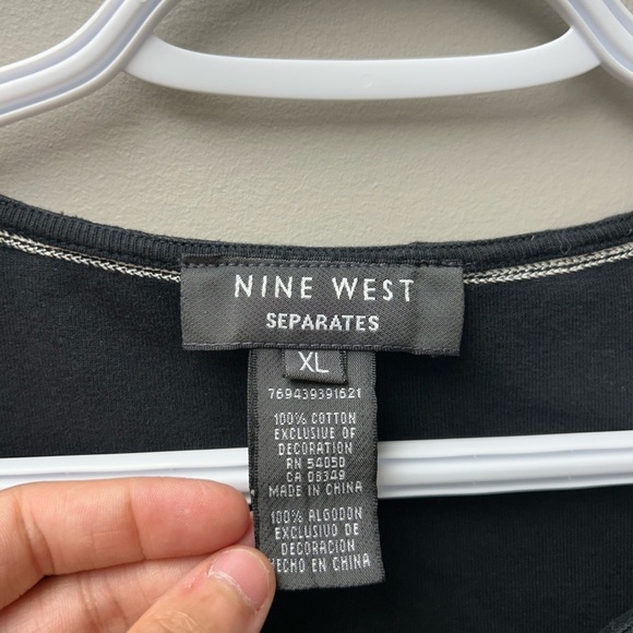 Nine West Black Long Sleeve Top With White Embroidery - Picture 4 of 4